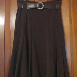 Brown Belted Midi Skirt
